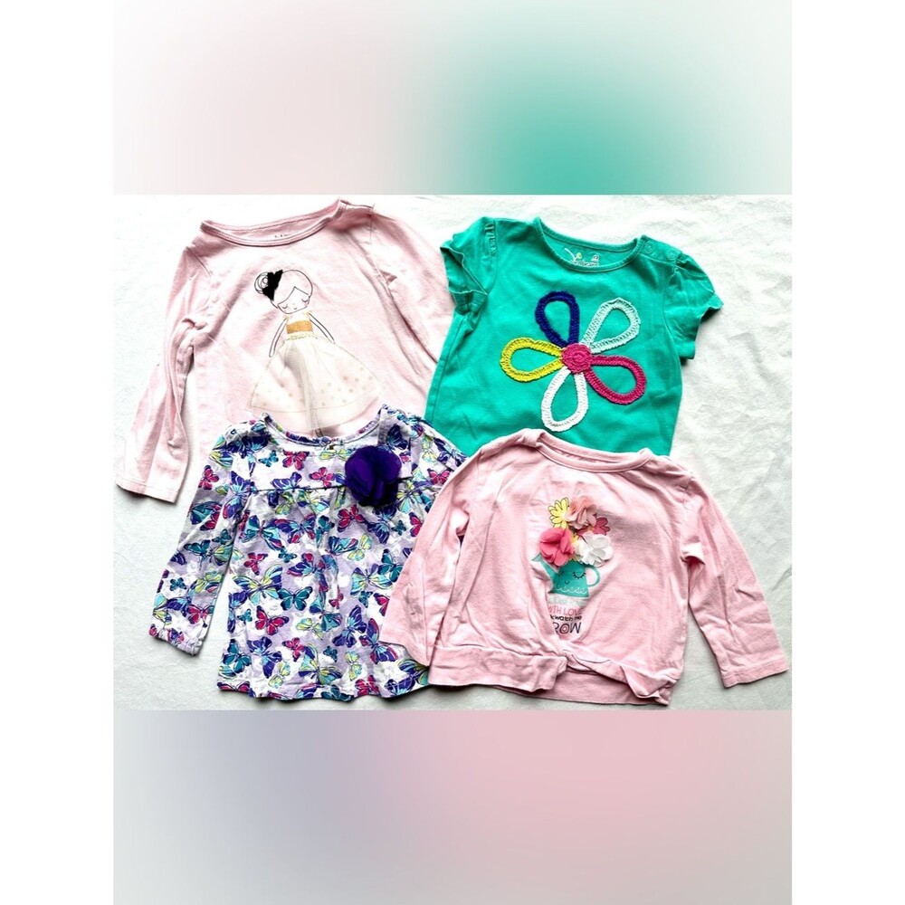 Girls 12M Shirt Lot (4pcs) Long Sleeve & Short Sleeve Tops